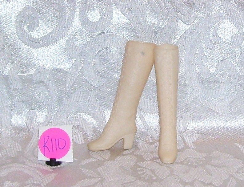 VINTAGE MATTEL BARBIE WHITE RUBBER MOLDED LACE UP GO GO BOOTS SHOES 