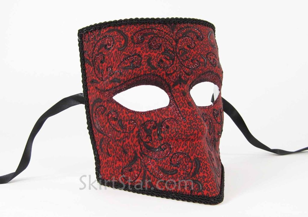 VENETIAN MASK masquerade Red Black BAUTA Romazzino male mens Commedia 