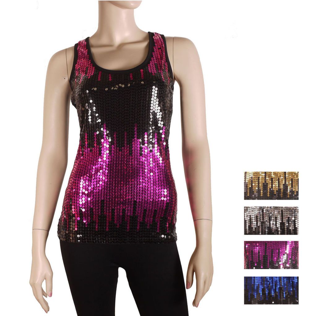   ,elegant tank top t shirt,sequins in front,Silver,Gold,black #107