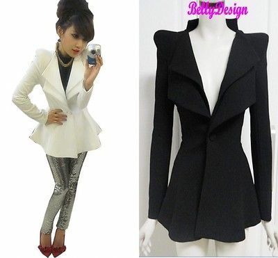 Vintage Double Lapel Peak Power Shoulder Fitted Flared Peplum Blazer 