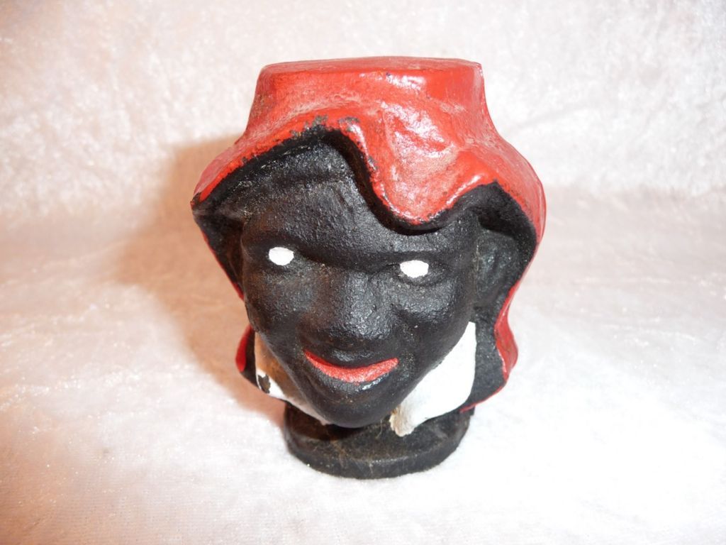 Vintage Black Americana Two Sided Face CAST IRON BANK, Coin Bank