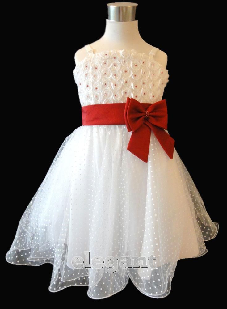White Rosette Pageant Wedding Flower Girls Prom Party Dress Gown Age 2 