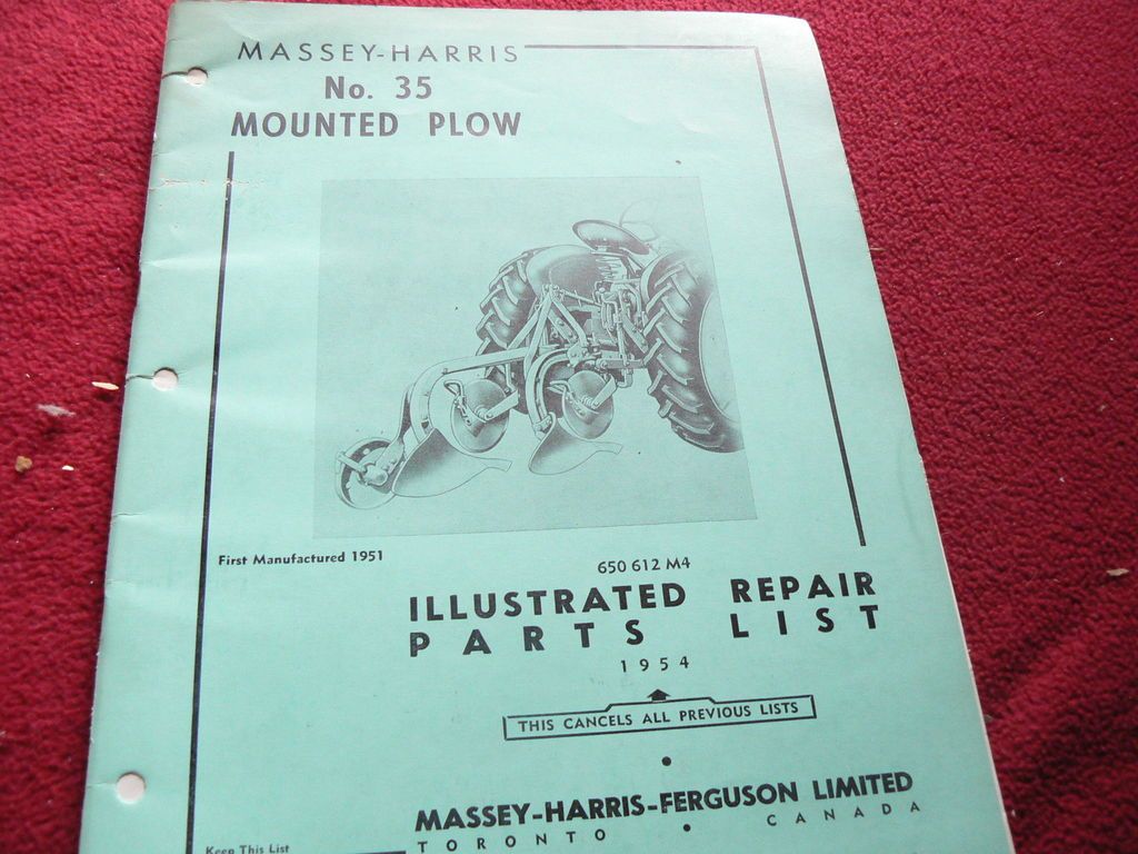 Massey Ferguson 141 Mounted Plow Original Dealers Parts Book