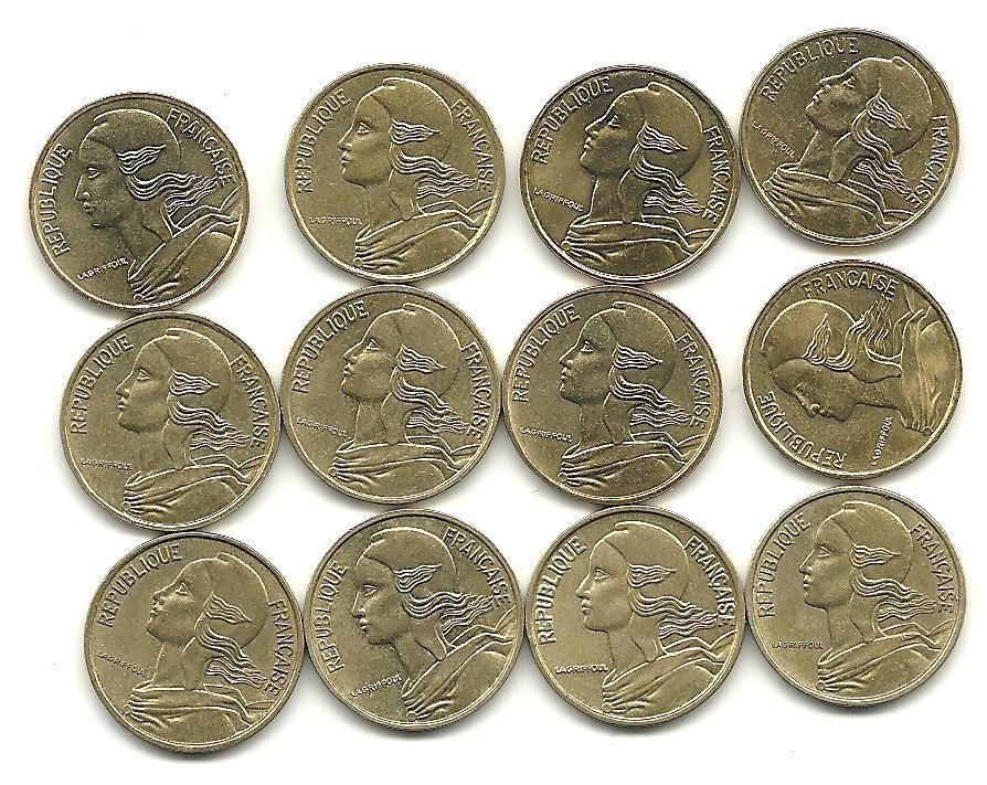 LOT 12 FRANCE 5 CENTIMES 196​6,1971,(2)1972​,1979,1980,(3 