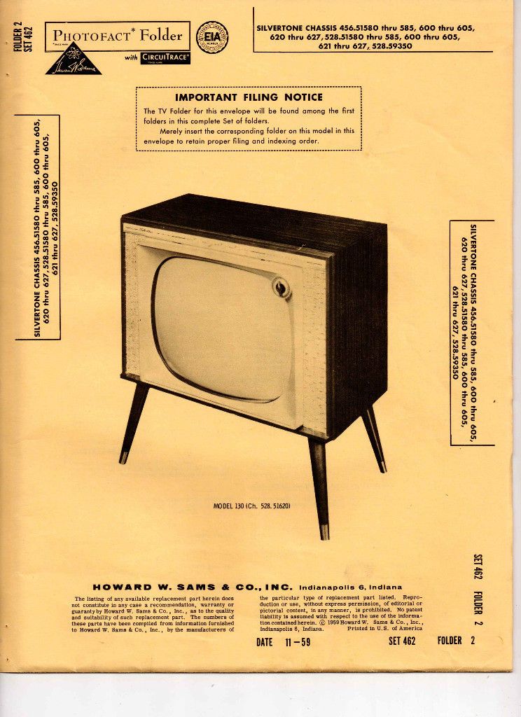 silvertone 456 5180 528 51580 528 59350 tv photofact time