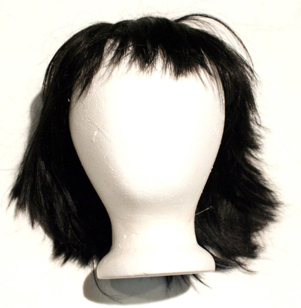 Dark Black Short with Bangs Human Hair Wig Great for Dressup Costume 