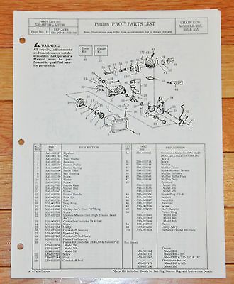 Vtg. Poulan PRO 285 305 335 Chain Saw Parts List Manual Craftsman Etc 