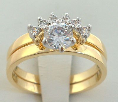 Newly listed LADIES two band ring curved stones WEDDING SET 18K gold 