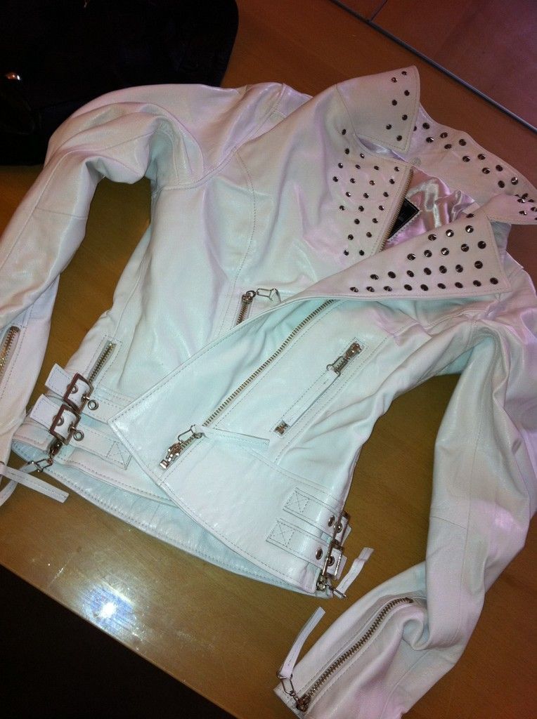 vintage real leather studded biker rock jacket white more options