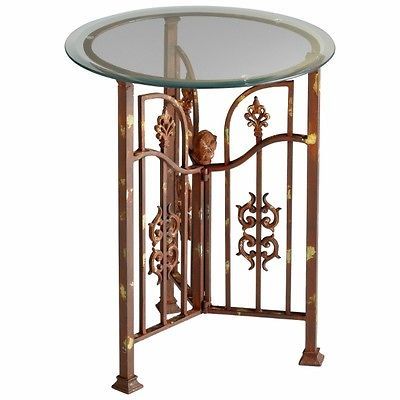 rustic iron fleur de lis round accent table time left