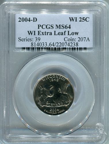 2004 d pcgs ms64 extra leaf low wisconsin quarter time