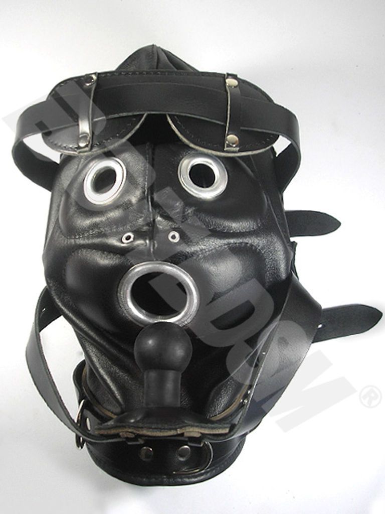 100% GENUINE LEATHER Lockable Mask Hood and NON TOXIC SILICONE GAG 