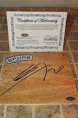 MANU GINOBILI SIGNED SPURS 6X6 FLOORBOARD PARQUET FLOOR TILE AUTO w 