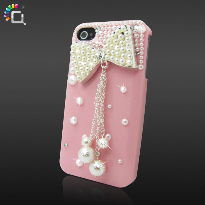 Cute 3D Bling Crystal Bow Pearl Rhinestone Hard Case Cover for iPhone 