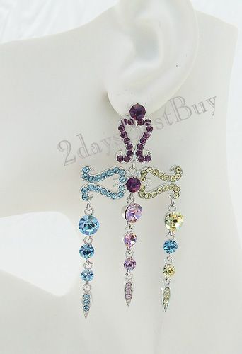 Paula Abdul Blue Pink Purple Yellow Crystal Chandelier Drop Silver 