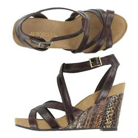 AEROSOLES PLUSH PLAY BROWN COMBO WOMENS ANKLE STRAP Size 9.5 M