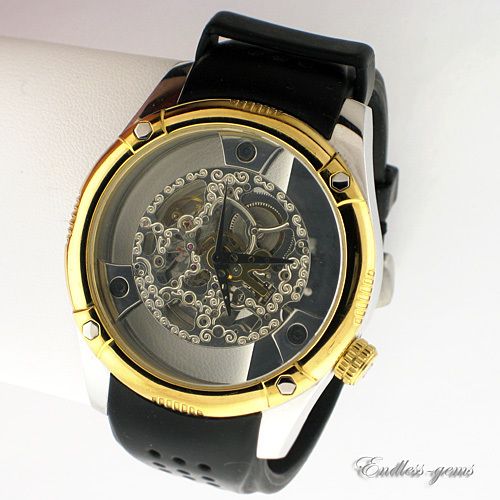 Akribos XXIV Mens Revolution Skeleton Dia Automatic Watch AK417YG 