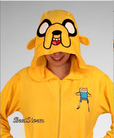 New Adventure Time Jake Adult Costume PJs Pajamas Hood Mask Hat 