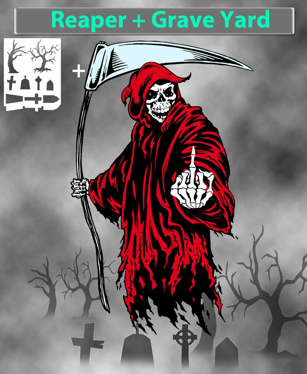 air brush stencil Grim Reaper 10 Template + Graveyard Stencil skull 