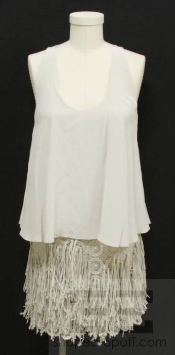 Ali Ro Taupe Silk Macrame Skirt Sleeveless Dress Size 0