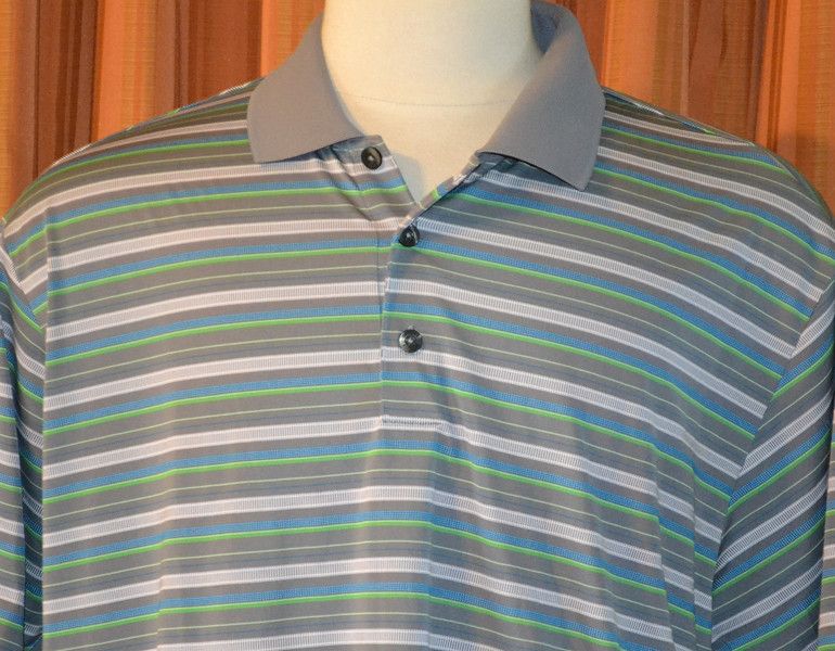 Adidas ALISO Viejo Country Club Gray Green Blue Stripe Golf Polo Shirt 