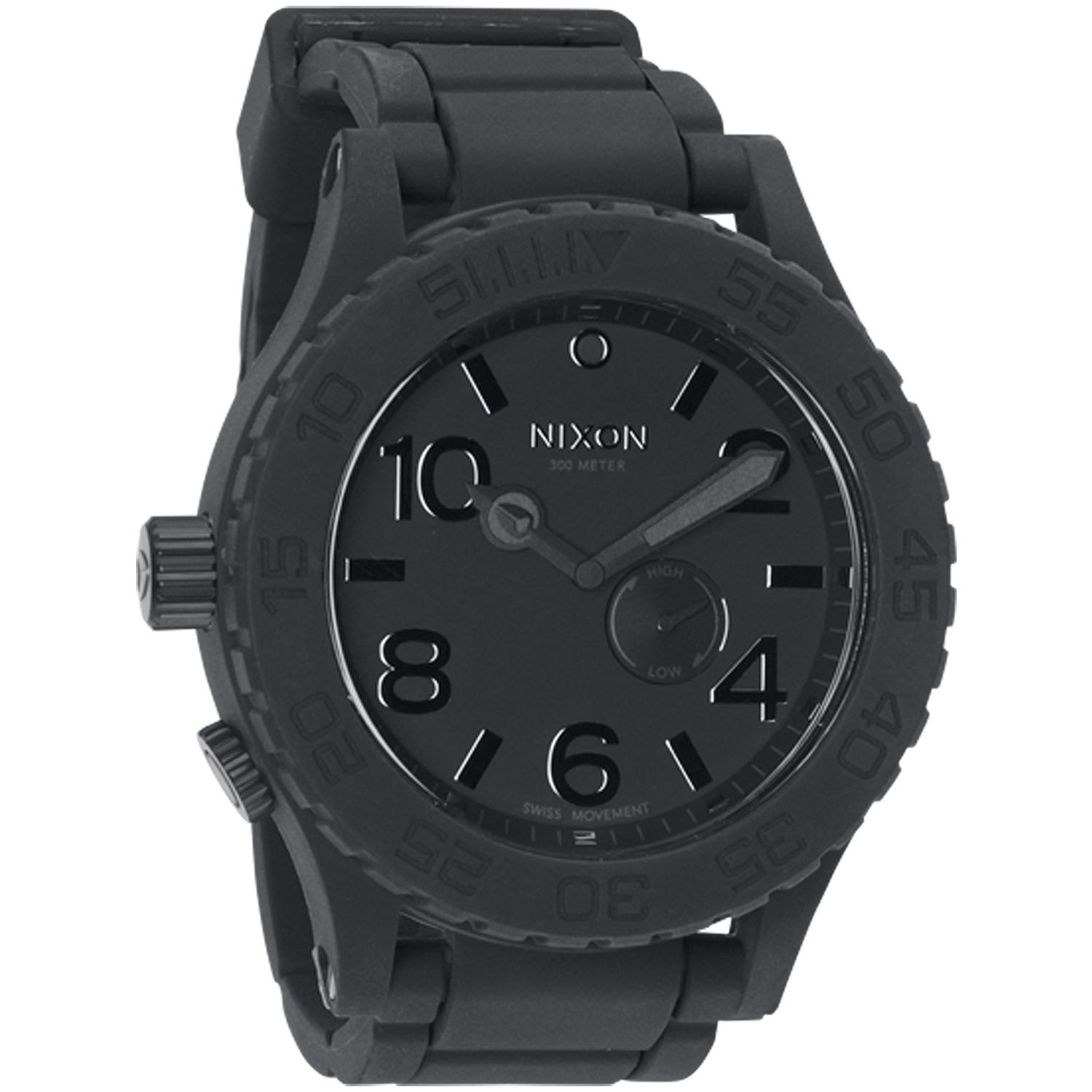 Nixon Rubber 51 30 Watch All Black Silicone 300M 3 Hand Swiss 