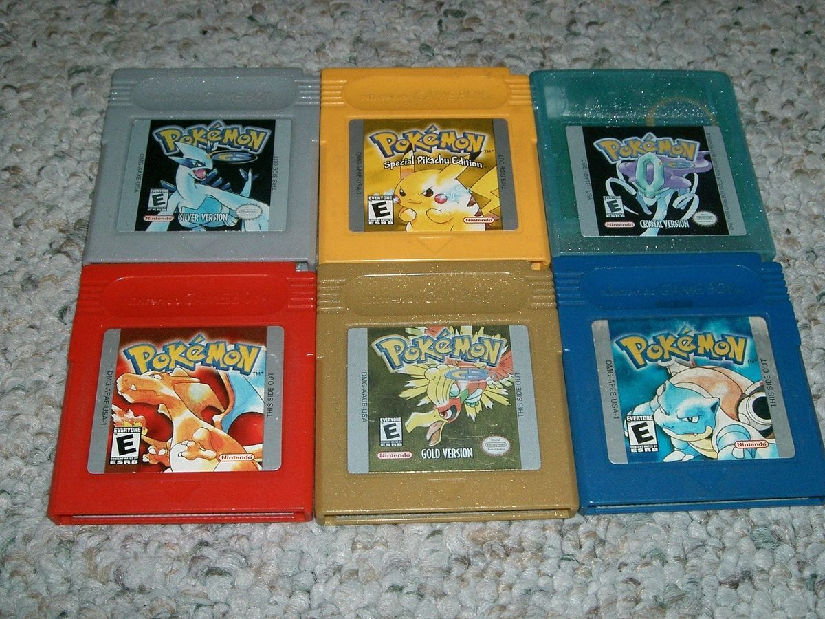   red yellow blue silver gold crystal version all 6 games game boy