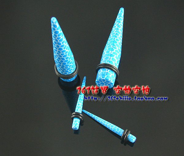 Pair 4G 12mm Gauge Blue Crackle Printing UV Acrylic Ear Taper 