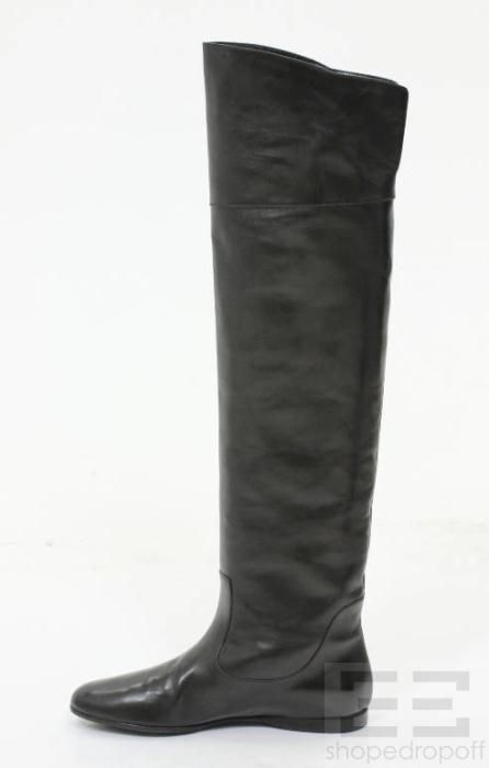 Alexandra Neel Black Leather Over The Knee Flat Boots Size 35 New 