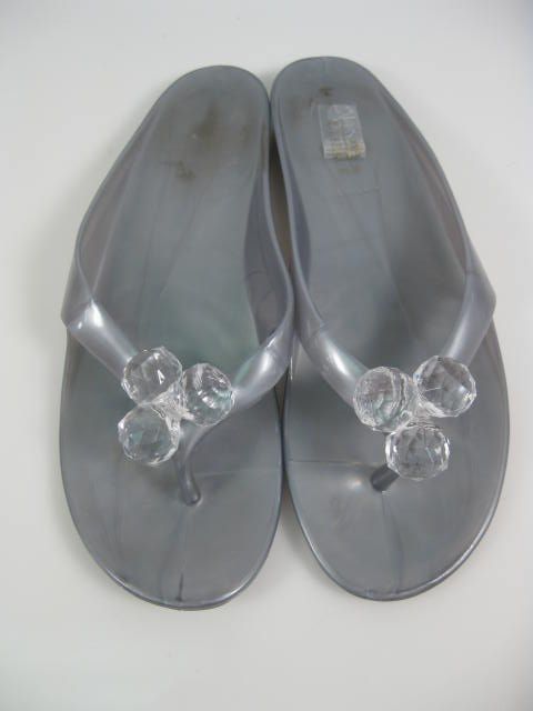 Amy Jo Lifestyle Gray Crystal Thong Sandals Shoes 9