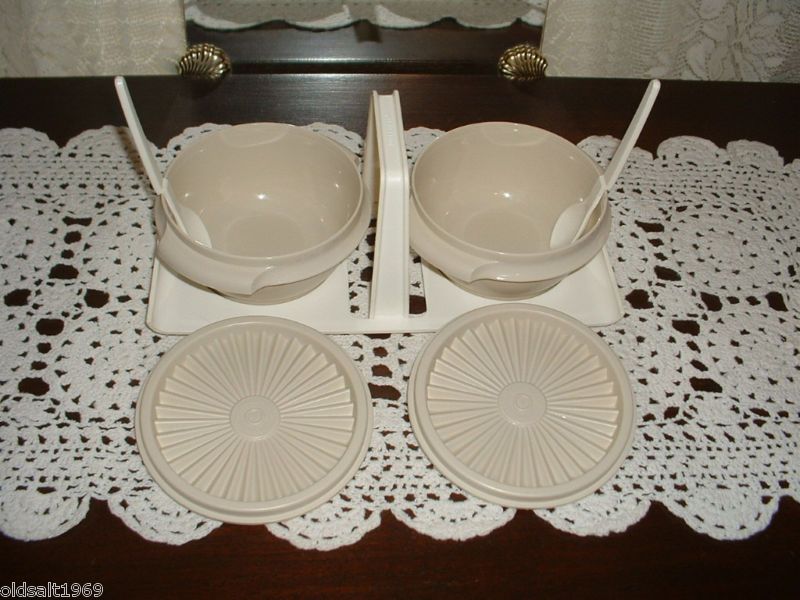 Tupperware Jam SetCaddy Bowls Spoons 1980s Almond