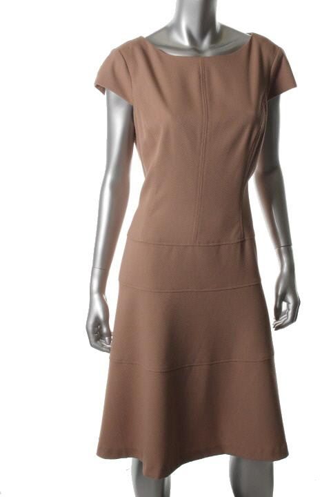 Anne Klein New Romantic Tan Textured Boatneck Cap Sleeve Wear to Work 