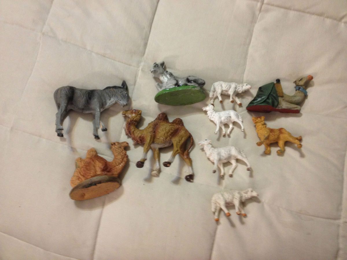   ITALY DEPOSE HAND MADE MANGER ANIMAL FIGURES LOT CAMEL LAMB DONKEY SET