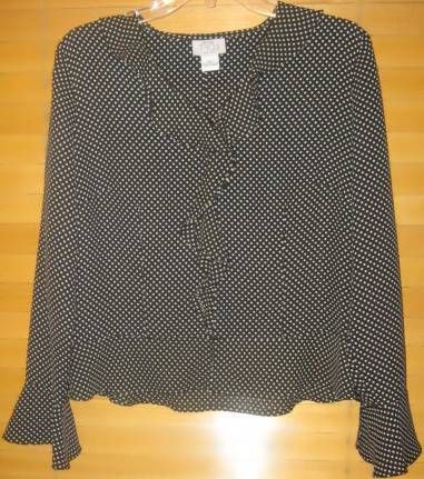   & White Polka Dot Sheer Polyester Ruffle Blouse Ann Taylor Loft 12P