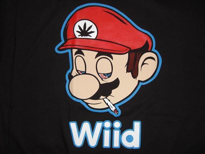   Shirt black, humor, weed, marijuana, super mario, games, nintendo