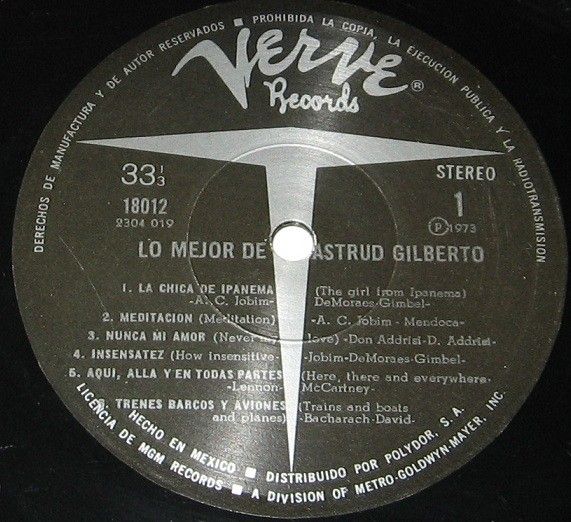 ASTRUD GILBERTO   LO MEJOR   MEXICAN LP LA CHICA DE IPANEMA bossa nova 