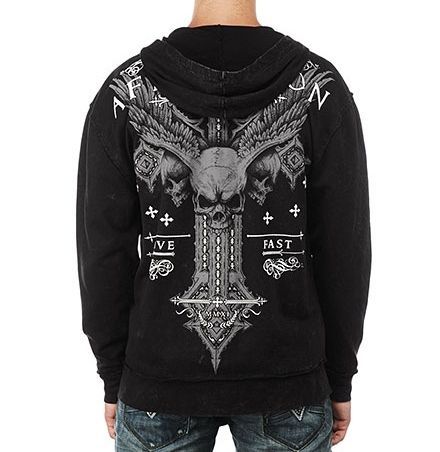 AFFLICTION MENS CATATONIC HOODIE HOODED SWEATSHIRT BLACK   A6690