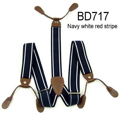 New Adjustable Button Holes Unisex suspenders Braces white black 