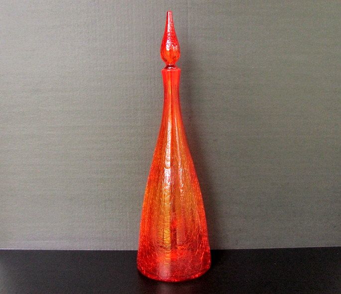 Vintage BLENKO TANGERINE Decanter Anderson # 920L Gorgeous CRACKLE 