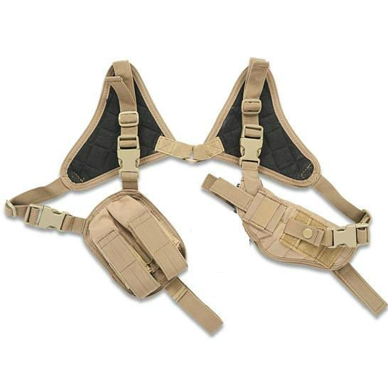 TAN Vertical Shoulder Holster For Pistol Duel Mag Pouch Left Hand 