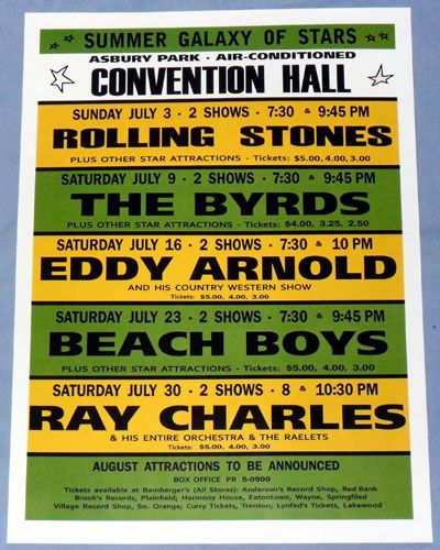 Asbury Park Convention Hall Poster July 1966 Rolling Stones Beach Boys 