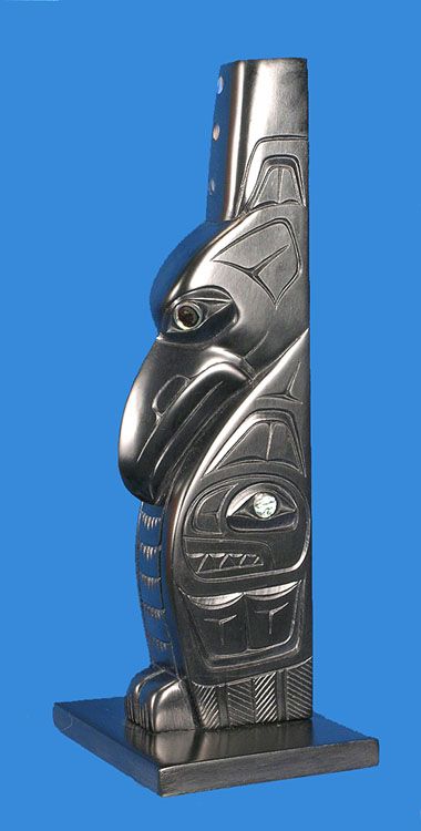 Fine Haida Argillite Raven Totem Pole Northwest Coast Art