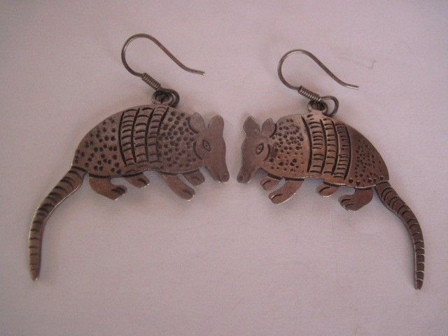 TAXCO MEXICO STERLING SILVER ARMADILLO PIERCED EARRINGS 14gr