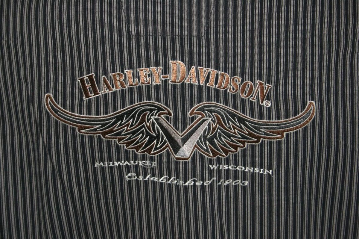 Mens Harley Davidson Milwaukee Long Sleeve Button Front Embroidered 
