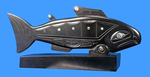 Fine Haida Argillite Salmon 18 Abalone Shell Inlays Northwest Coast 