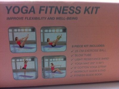   Now 8 Piece Yoga Fitness Kit New Mat Band Guide DVD Ball Guides