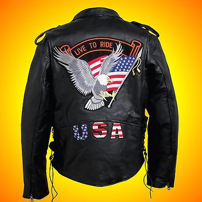 classic leather motorcycle jacket with patches size xl expedited 