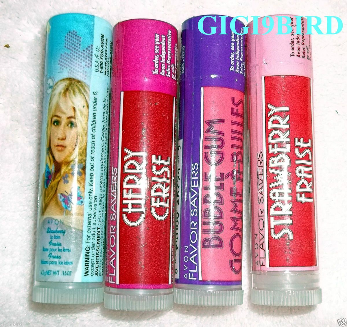 New Lot of 4 Avon Lip Gloss Lip Balm Bubble Gum Cherry Strawberry 