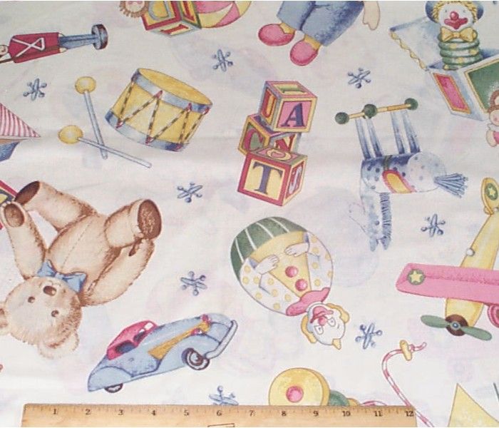 Baby Toy Treasures Allover Nostalgic Toys Fabric yds Cotton