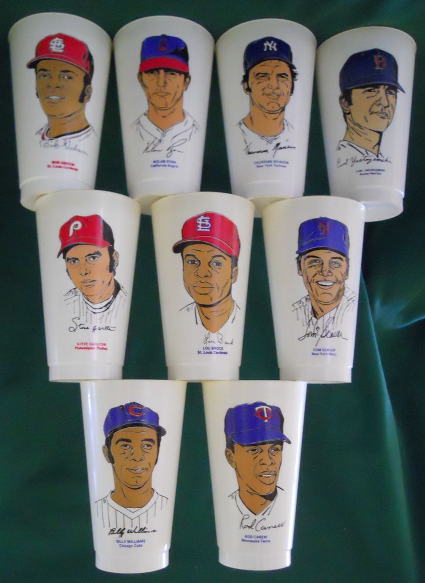 VINTAGE 1972 73 BASEBALL 7 11 SLURPEE CUP LOT OF 9 HOF RYAN YAZ CAREW 